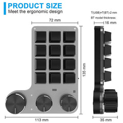 Bluetooth RGB Macro Keyboard – 3 Knobs, 12 Keys, Programmable Mechanical Hotswap Keypad