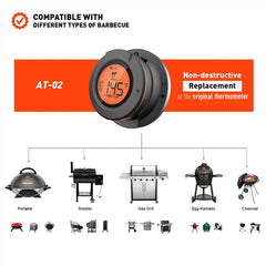 Digital thermometer compatible with various types of barbecue on a white background