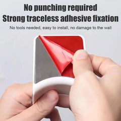 Strong traceless adhesive fixation with text on a white background
