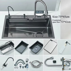 304 Stainless Steel Waterfall Kitchen Sink Set