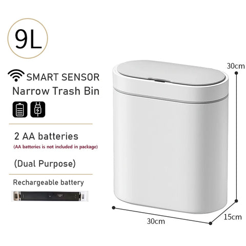 "Smart Sensor Trash Can – 7L/9L Narrow Automatic Waste Bin, Waterproof for Bathroom, Toilet, Kitchen, and Office Use"