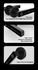 Black door handle with multiple functionalities on a white background