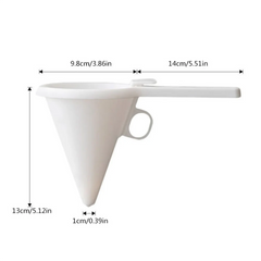 White funnel with measurements on a white background