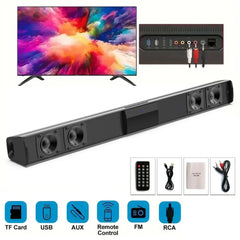 "Bluetooth 5.3 Soundbar Speakers – Stereo Surround Sound Home Theater with Remote Control, RCA, AUX & TF Card Support"