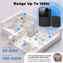 Smart home security system with range indicators on a room layout.