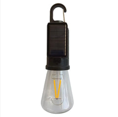 Solar-powered light bulb with a hook on a white background