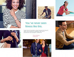 Collage of people in various settings with promotional text about fitness and smart devices.