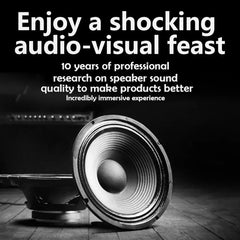 Speaker with text about audio-visual quality and research on speaker sound quality.