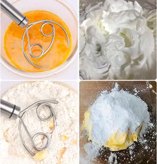 Stainless Steel Bread Dough Hand Mixer With Wooden Handle