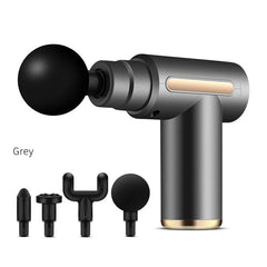 Gray massage gun with attachments on a white background