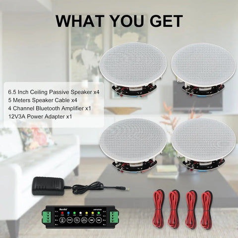 Herdio 6.5" Bluetooth Ceiling Speakers 600W (4-Pack)