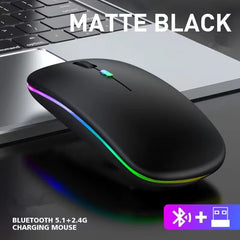 "Bluetooth & 2.4G Wireless Mouse – Rechargeable, Luminous Portable Mouse for Tablet, Phone, Computer & Laptop"