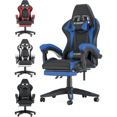 "Gaming Chair with Footrest – Ergonomic Design, Adjustable Height, Lumbar and Head Support, Reclining Backrest"