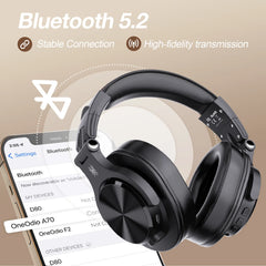 "OneOdio Fusion A70 Wireless Bluetooth Headphones – Bluetooth 5.2 Over-Ear Hi-Res Audio, 72H Playtime, Professional Studio Monitor"