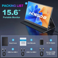 "HOESD.a 15.6'' Portable Gaming Monitor – 1080P, 300cd/m² Extended Display for Laptop, Phone, Switch, Xbox, PS4/PS5, PC, Mini PC"