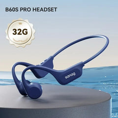 B60S Bone Conduction Earphones 64/32GB MP3 Wireless Open Headset IPX8 Waterproof Headphones