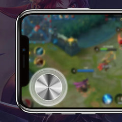 Phone with gaming controller app overlay on a game screen