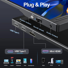 "HOESD.a 15.6'' Portable Gaming Monitor – 1080P, 300cd/m² Extended Display for Laptop, Phone, Switch, Xbox, PS4/PS5, PC, Mini PC"