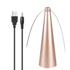 Metallic cone-shaped device with USB cable on a white background