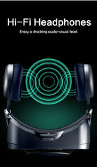 Hi-Fi headphones with sound wave graphics on a black background
